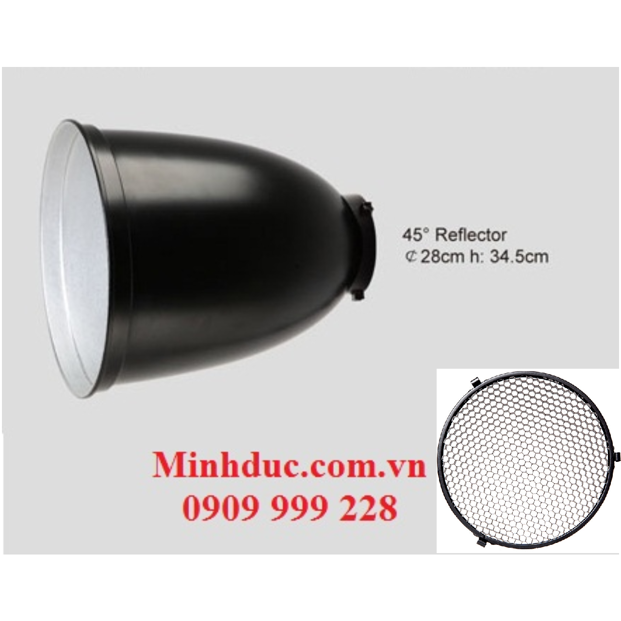 Chóa đèn góc 45 phi 28,8cm + lưới tổ ông