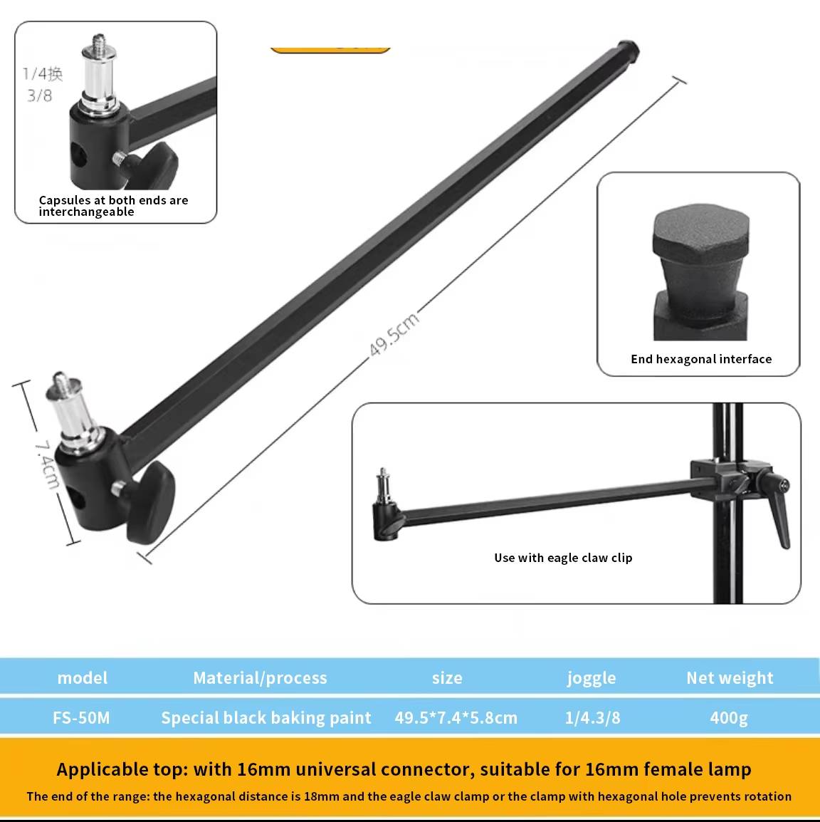 Kẹp super Clamp + tay treo mở rộng 49cm