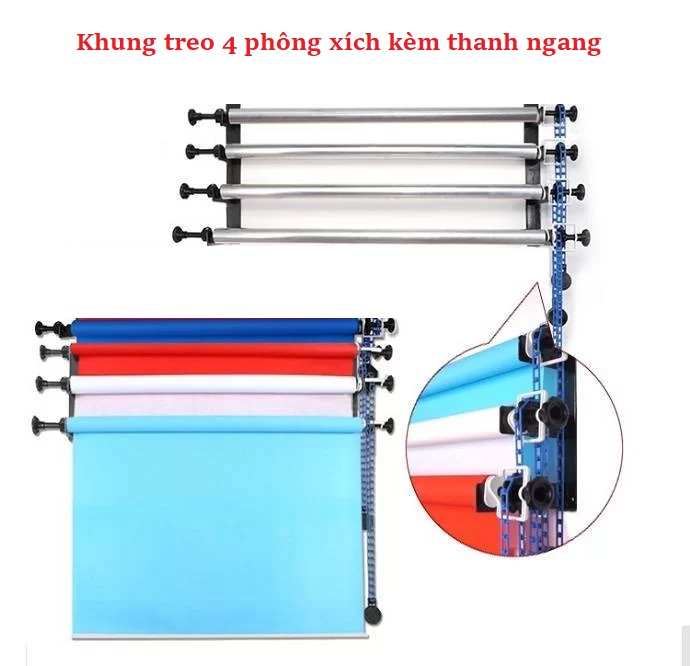 Khung treo phông 4 xích kèm thanh ngang 3m