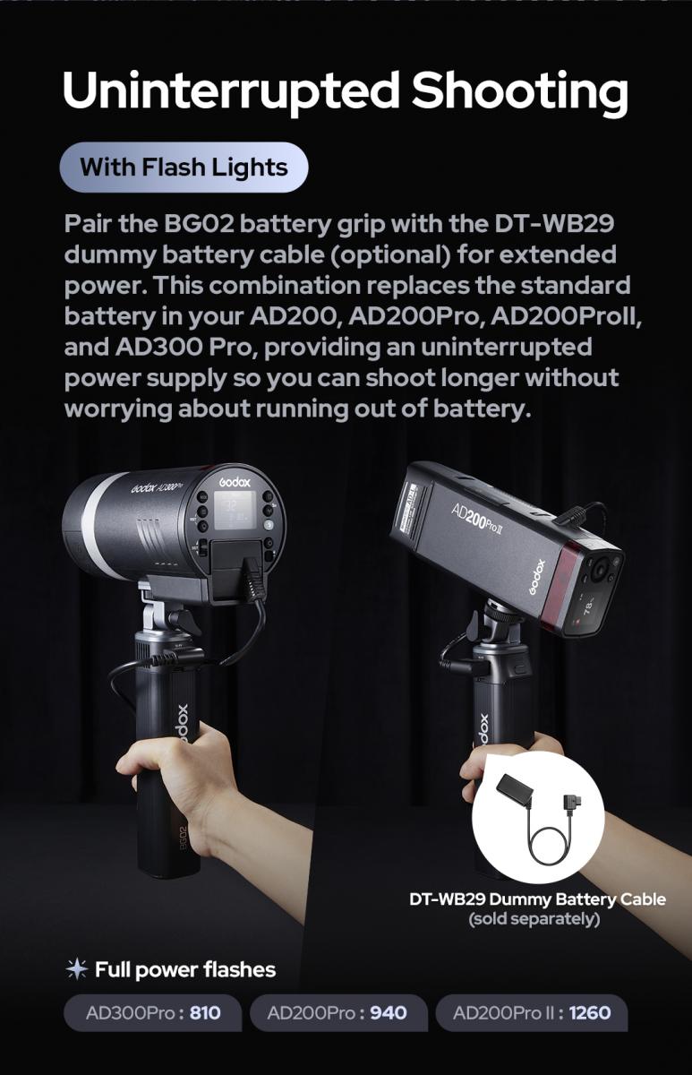 Đế pin Godox BG02 Battery Grip ( cho series AD200, AD300, ML100Bi, FH50)