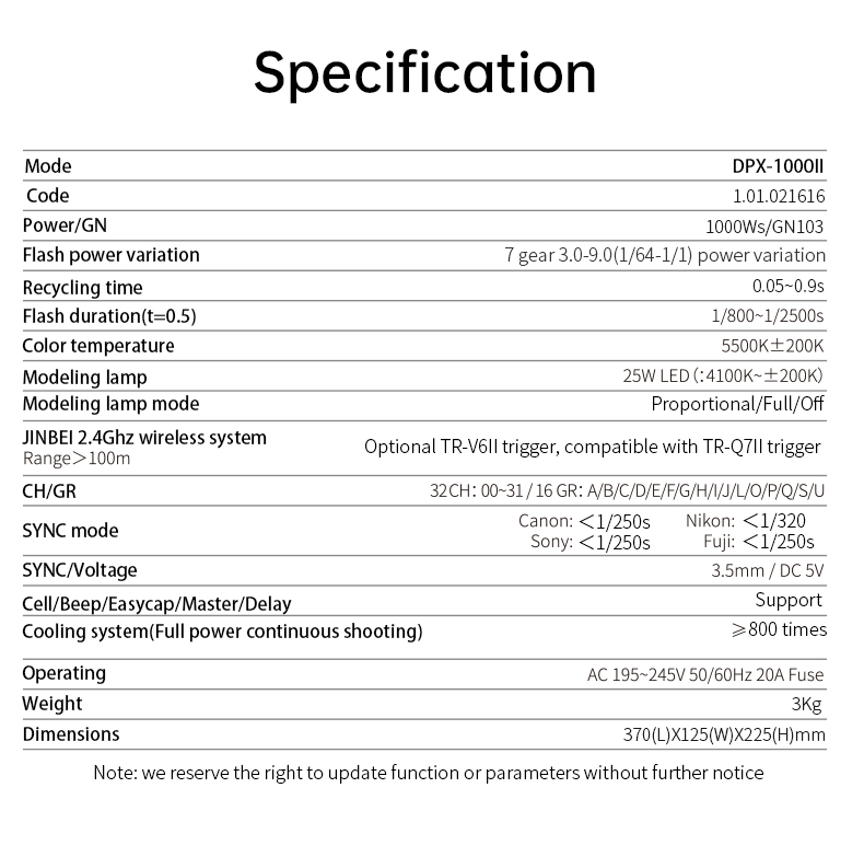 Đèn Flash Studio Jinbei DPX1000II 1000w