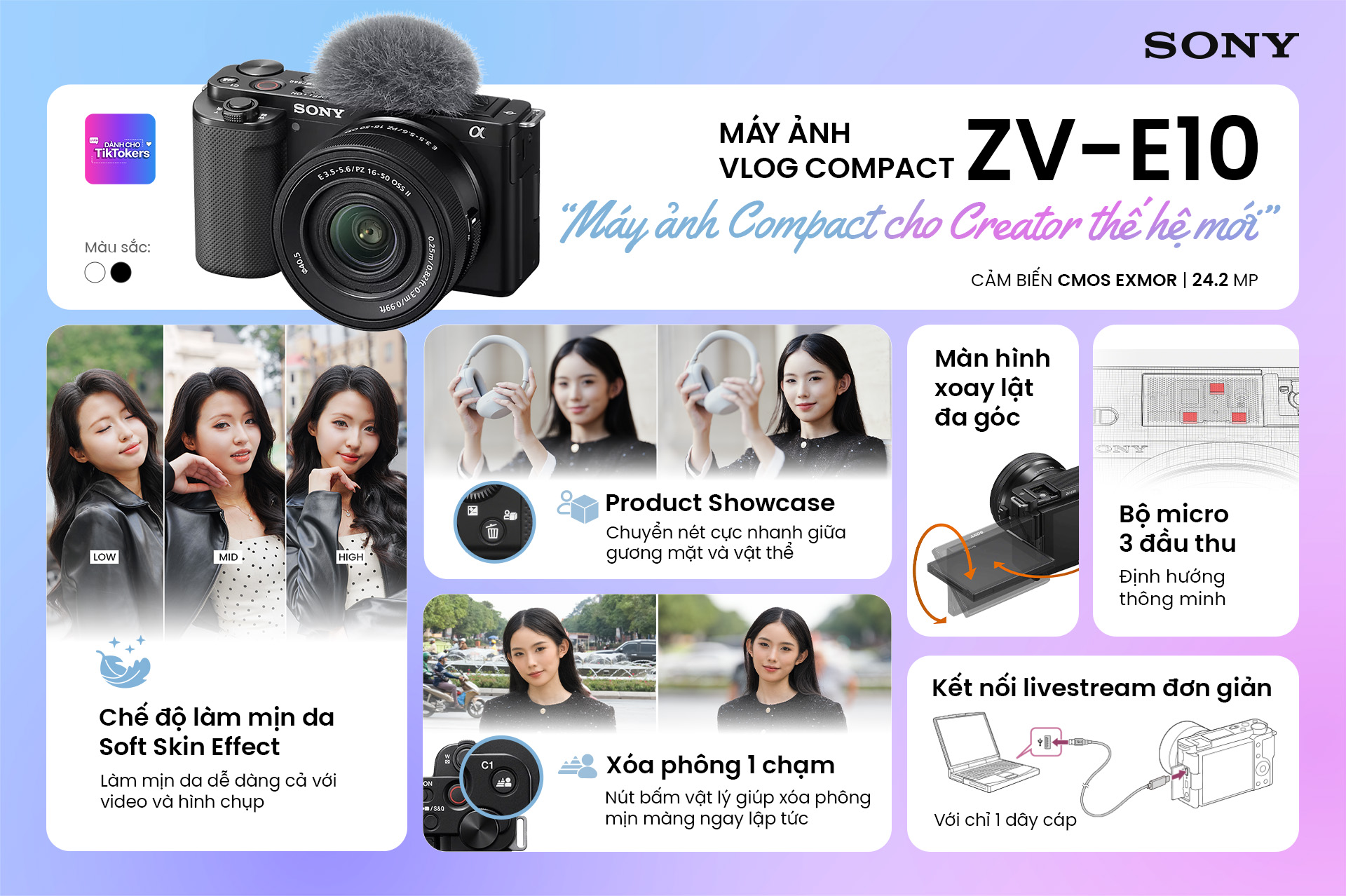 Máy ảnh Sony ZV-E10 (Black, Body Only)