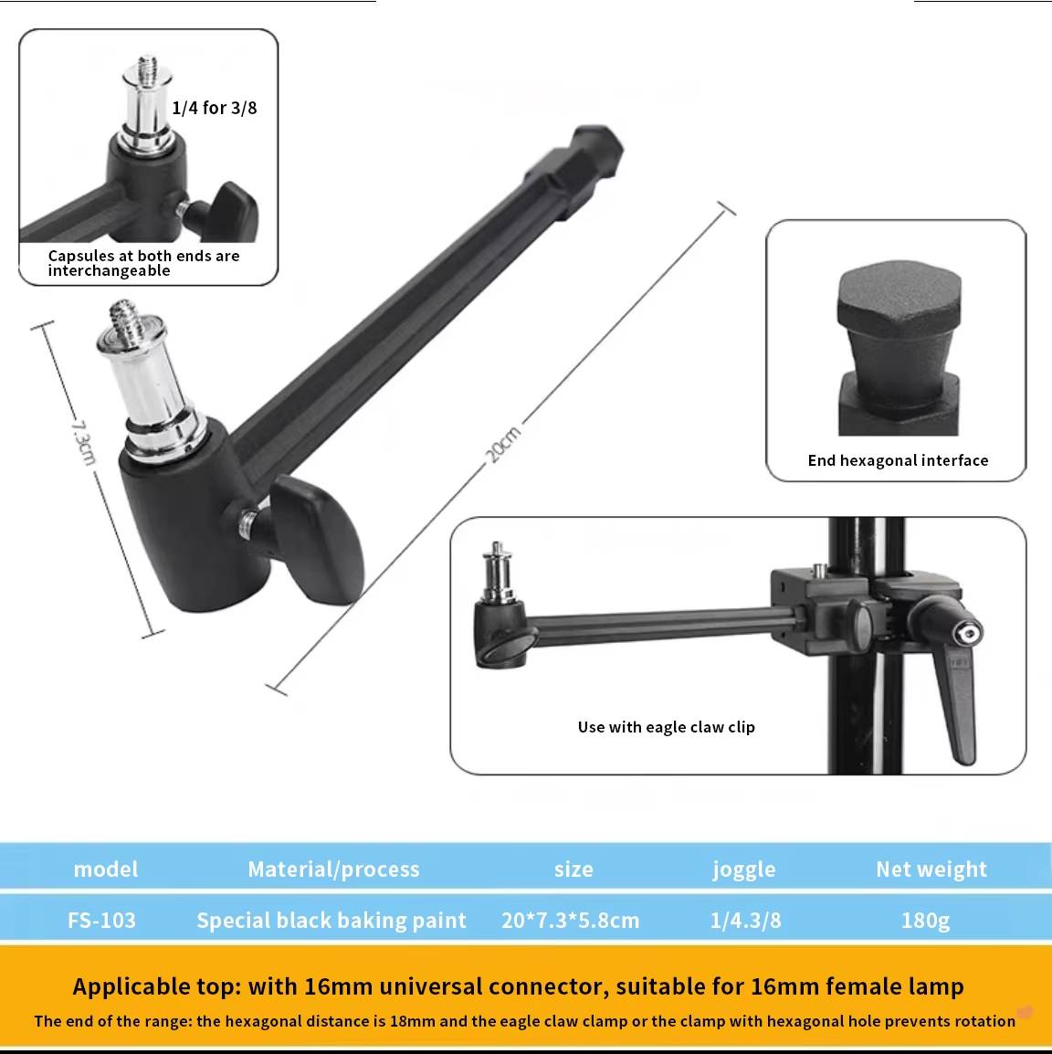 Kẹp super Clamp + tay treo mở rộng 20cm