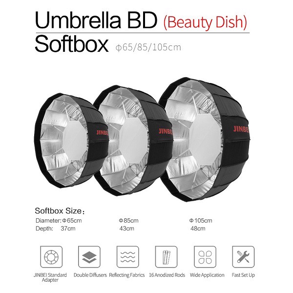 Softbox dù Beauty Dish Jinbei 65cm