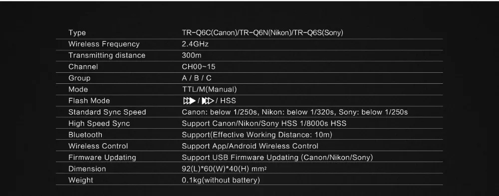 Trigger Jinbei TR-Q6 for C/N/S TTL Bluetooth