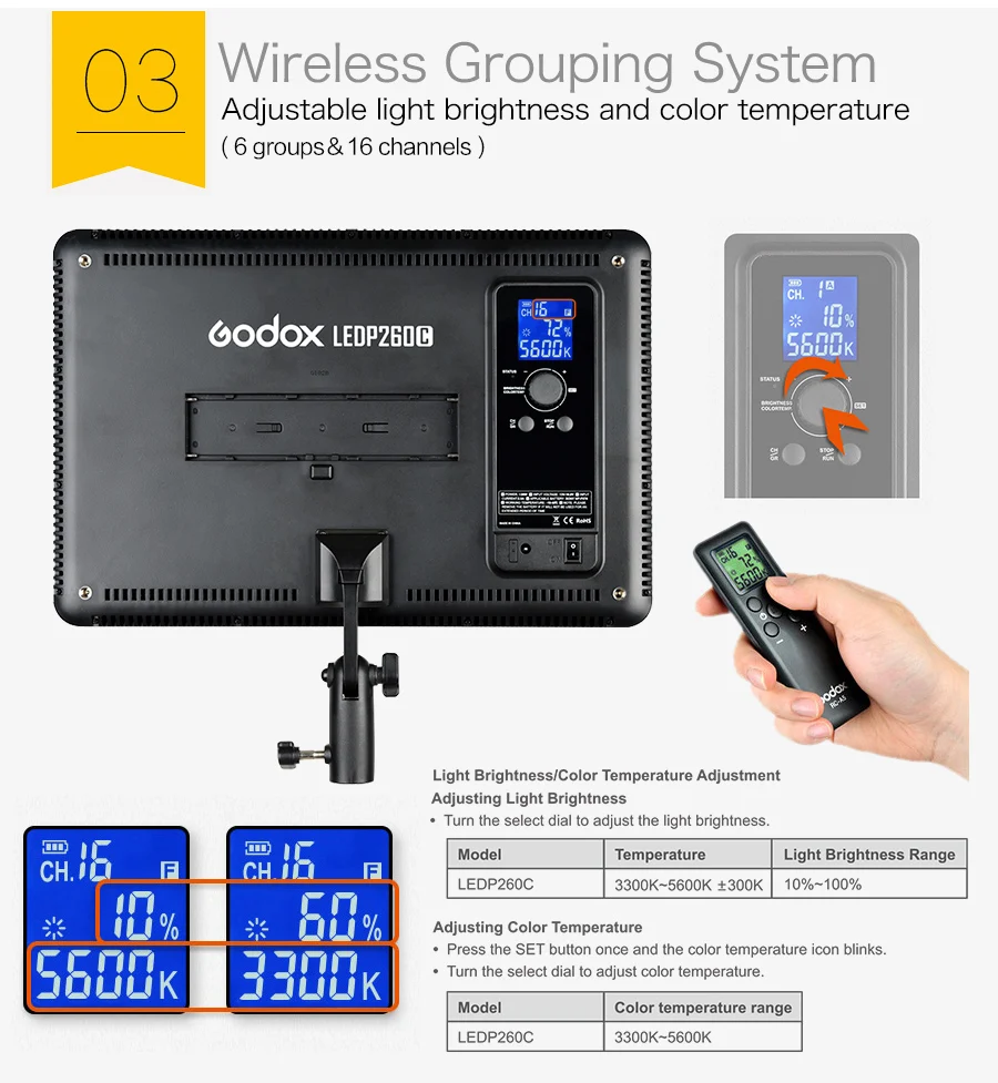 Led Godox P260C kèm Adapter
