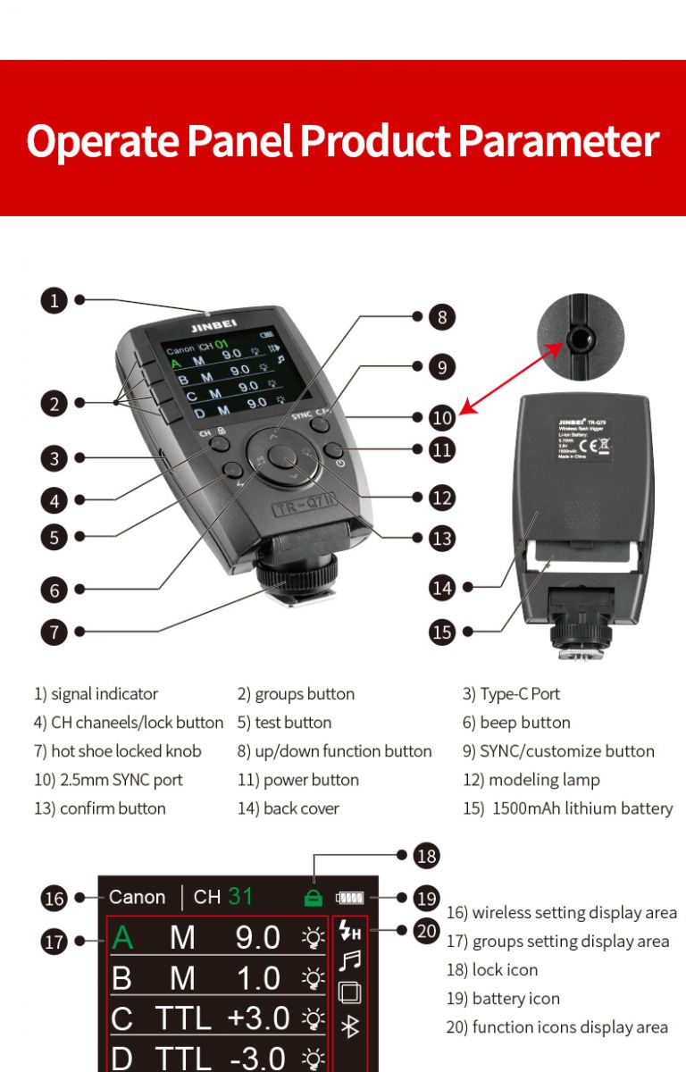 Trigger điều khiển đèn Jinbei TR-Q7II tích hợp