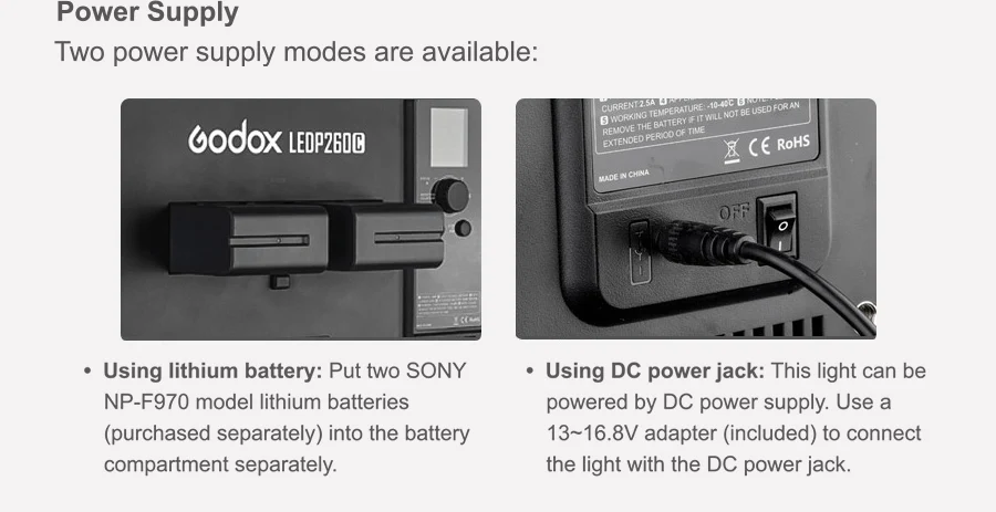 Led Godox P260C kèm Adapter